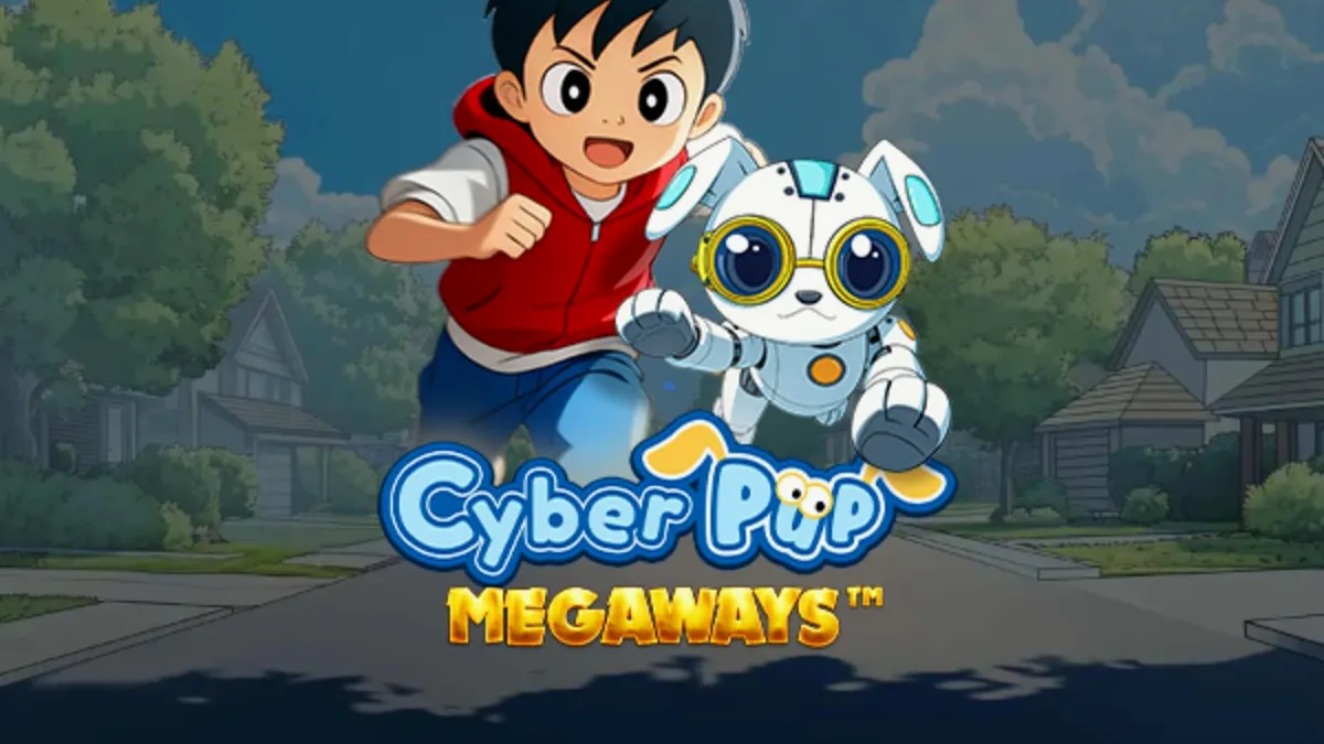 Tampilan visual futuristik dan karakter anjing robot dalam slot Cyber Pup Megaways