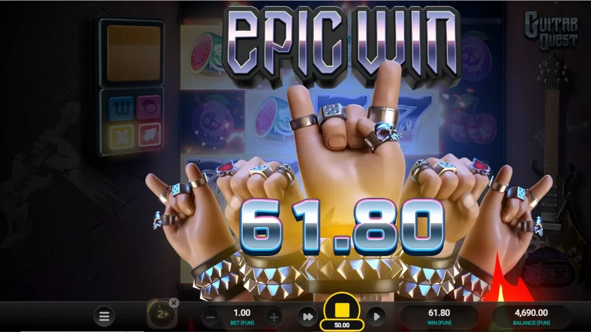 Tampilan visual slot Guitar Quest dengan nuansa ruang latihan musik yang autentik